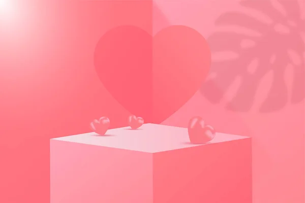 Podium Toon Product Vrolijke Valentijnsdag Banners Realistische Stijl Minimalistisch Premievector — Stockvector