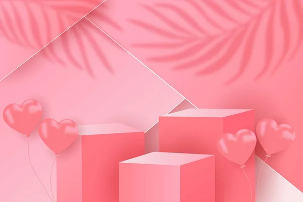 Podium Displayprodukt Happy Valentine Day Banner Realistischer Stil Minimalistisch Premium — Stockvektor