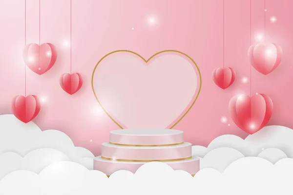 Podium Displayprodukt Happy Valentine Day Banner Realistischer Stil Minimalistisch Premium — Stockvektor