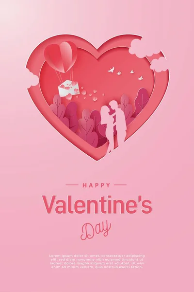 Szczęśliwy Walentynki Banery Lub Ilustracja Karty Para Miłość Drzewo Styl — Wektor stockowy