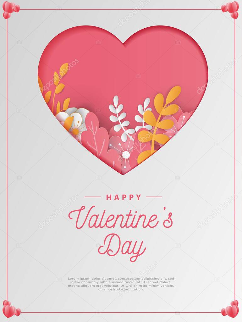 happy valentine's day banners or card illustration couple love and tree paper cut style. Premium Vector