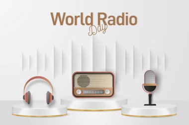 Düzenlenebilir metin efektli dünya radyo günü afişi. Kağıt kesiği sanat tarzı. Premium Vektörü