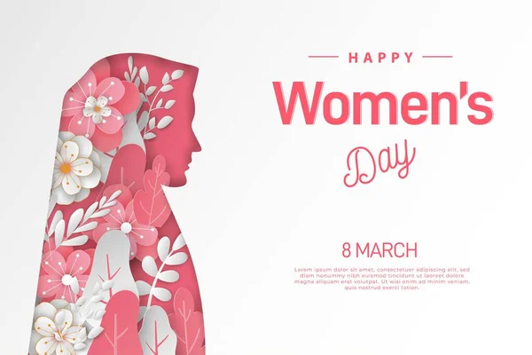 Gelukkige Vrouwen Dag Banners Illustratie Liefde Papier Gesneden Kunst Stijl — Stockvector