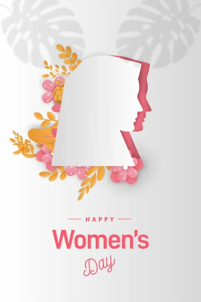 Mutlu Kadın Pankartları Illüstrasyon Aşkı Kağıt Kesiği Sanat Tarzı Premium — Stok Vektör