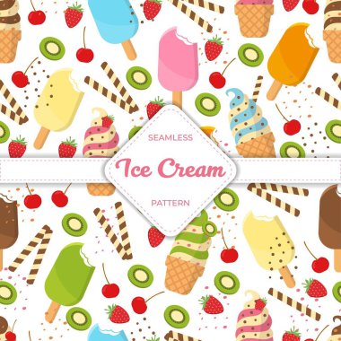 Kusursuz desenli dondurma vektörü düz pastel renkli yaz