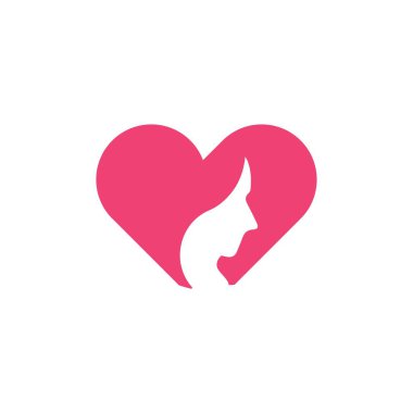 Logo Kız Yüzlü Kadın Aşk Kalbi İş Dünyası Güzellik Vektörü Simge Siluet Sevgililer Günü