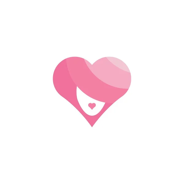 Logo Flicka Ansikte Kvinna Kärlek Hjärta Företag Skönhet Vektor Ikon — Stock vektor