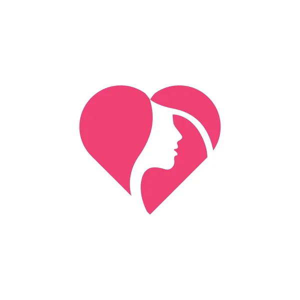 Logo Meisje Gezicht Vrouw Liefde Hart Zakelijke Schoonheid Vector Icoon — Stockvector