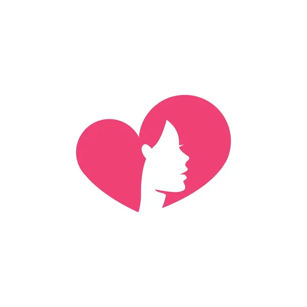 Logo Flicka Ansikte Kvinna Kärlek Hjärta Företag Skönhet Vektor Ikon — Stock vektor