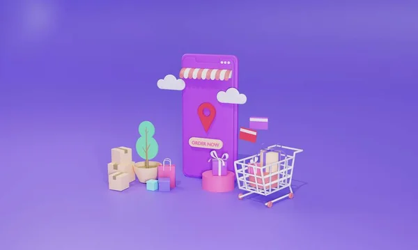 Representación Ilustración Plana Tienda Compras Línea Aplicación Móvil Teléfono Inteligente — Foto de Stock