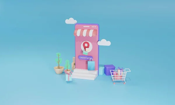 Рендеринг Плоской Иллюстрации Интернет Торговый Магазин Мобильном Приложении Смартфона Премиум — стоковое фото