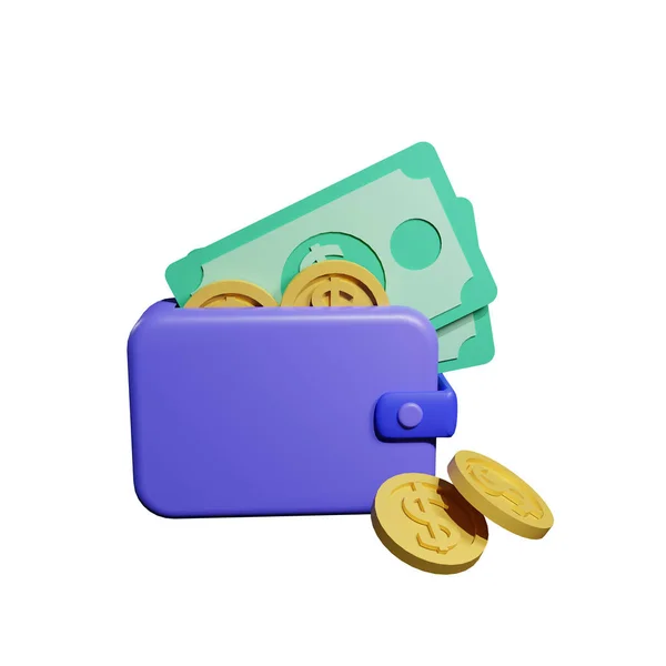 Wallet Dollar Coin Gold Money Icon Rendering Set Isolated — Stock Photo, Image