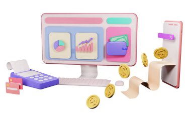 İniş sayfası 3D görüntüleme için finans ve SEO veya ödeme verileri izole edildi