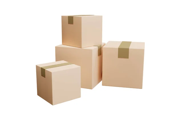 Rendering Flat Illustration Online Shopping Cargo Shipping Cardboard Premium Illustration — Stock Photo, Image