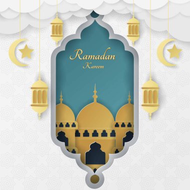 Beyaz toska altın kağıt kesim biçimli Ramazan kareem arkaplanı