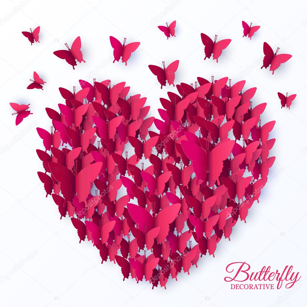 Beautiful colorful butterfly heart on valintines day background concept