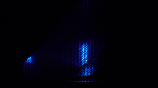 Ventilador Led Azul Parte Delantera Caja Detrás Malla Metal Negro — Vídeos de Stock