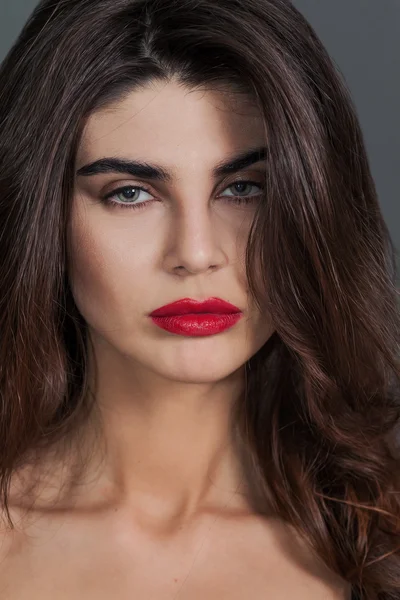 Beautiful woman portrait wearing red lipstick — Stock Photo, Image