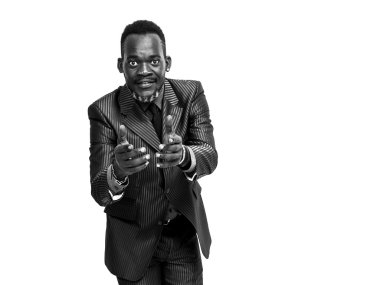Afrika yakışıklı işadamı portre el siyah ve beyaz