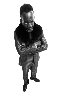 Komik işadamı portre üst alt siyah ve beyaz