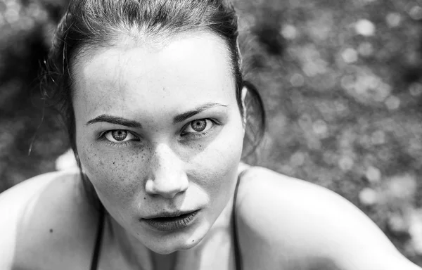 Gorgeous woman portrait looking at camera black and white Royalty Free Stock Images