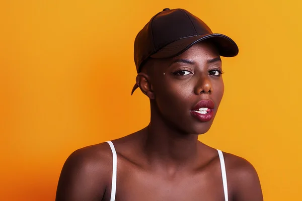 Beautiful african girl portrait wearing baseball cap — Stock Photo, Image