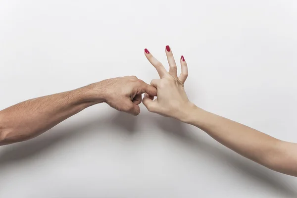 Couple hands making sex gesture — Stock Photo, Image