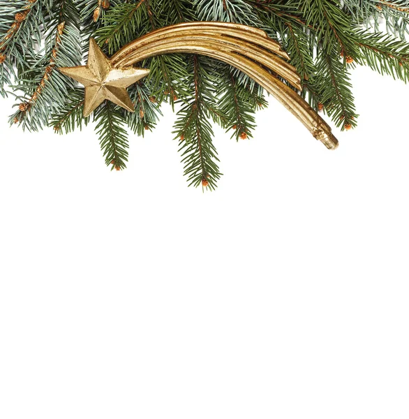 Boş Noel kartı ile çam iğneleri ve dikey bir kuyruklu yıldız — Stok fotoğraf