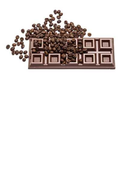 Milk chocolate bar with coffee beans blank space — Stock Photo, Image