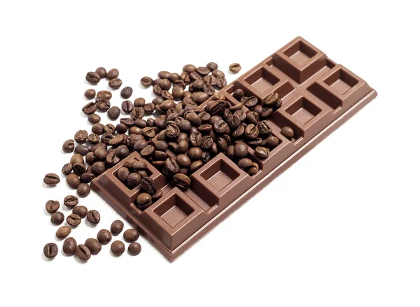 Chocolate bar with coffee beans — Stock Photo, Image