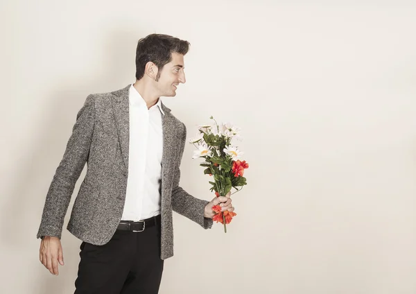 Hopeful and excited man waiting to date a woman — Stock Photo, Image