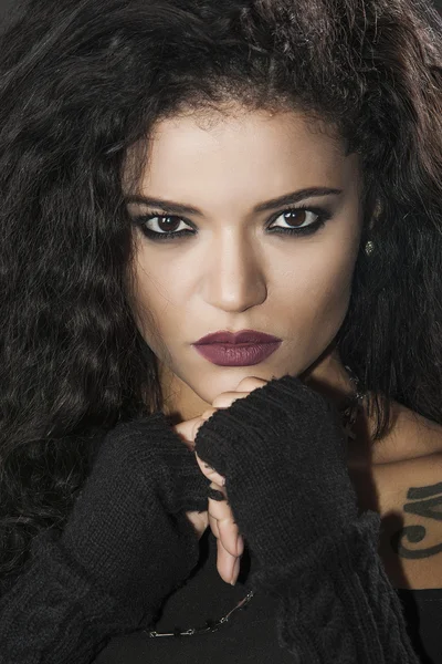 Beautiful rocker girl closeup portrait — Stock Photo, Image