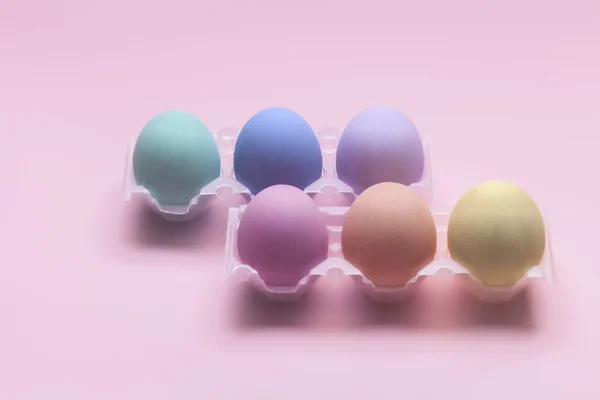 Composition of colorful Easter eggs in boxes — Stock Photo, Image