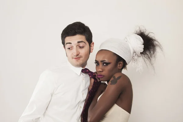 Businessman and sad beautiful african woman — Stock Photo, Image