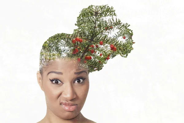 Double exposure of funny girl and berries — Stock Photo, Image