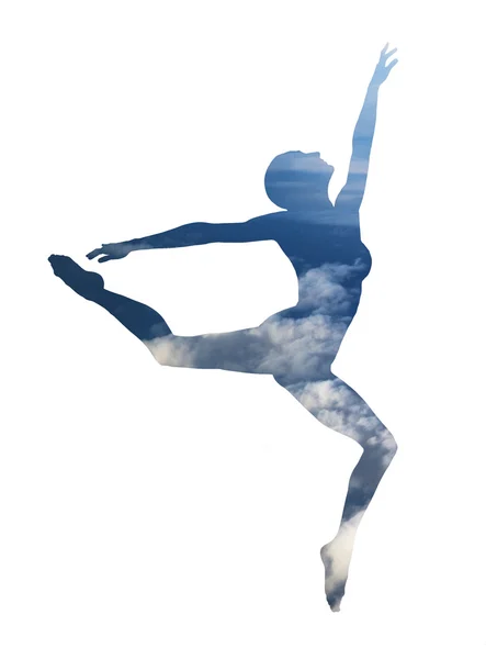 Podwójnej ekspozycji klasyczną tancerkę i chmury — Zdjęcie stockowe