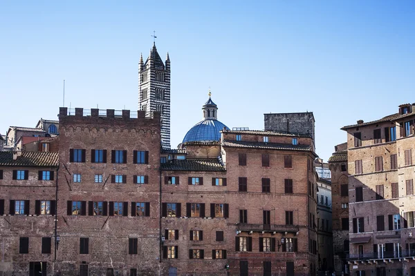 View of Siena with glimpse of Siena cathedral tower — Stock Photo, Image