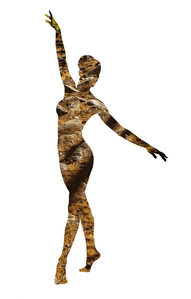 Double exposure of classical dancer and mountain rocks — Stock Photo, Image