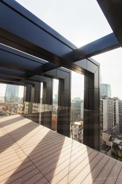 Milan cityscape seen from interior of modern building — Stock Photo, Image