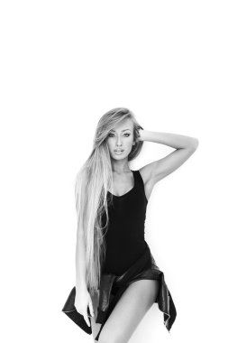 Gorgeous saç seyir ile güzel kız siyah ve beyaz