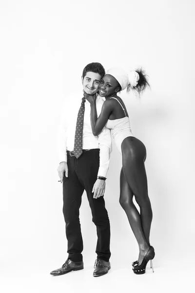 Felice uomo d'affari e donna africana coppia in bianco e nero — Foto Stock