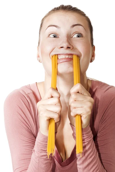 Fou fille portrait avec spaghetti crocs — Photo