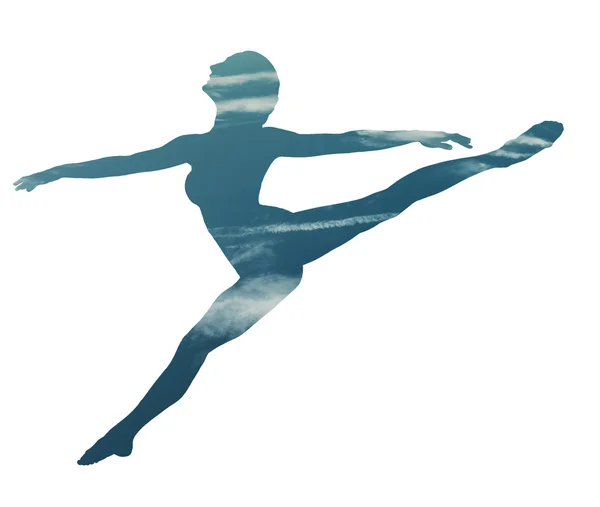 Dubbele blootstelling van klassieke danseres en mooie cloudscape — Stockfoto