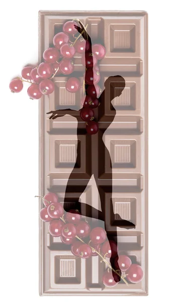 Double exposure of classical dancer and delicious chocolate bar — Stock Photo, Image