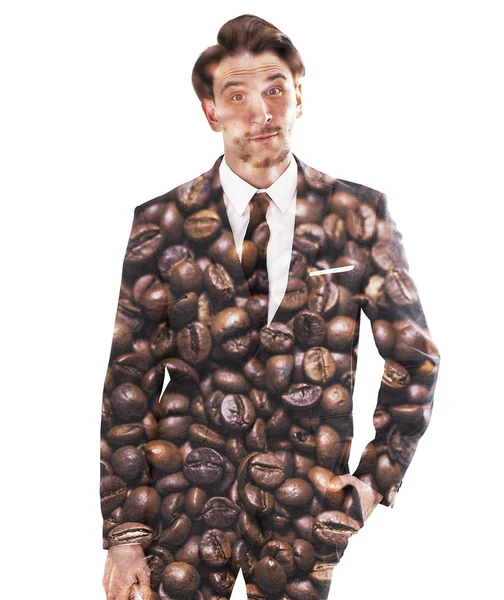 Double exposure of businessman and coffee beans — Stock Photo, Image