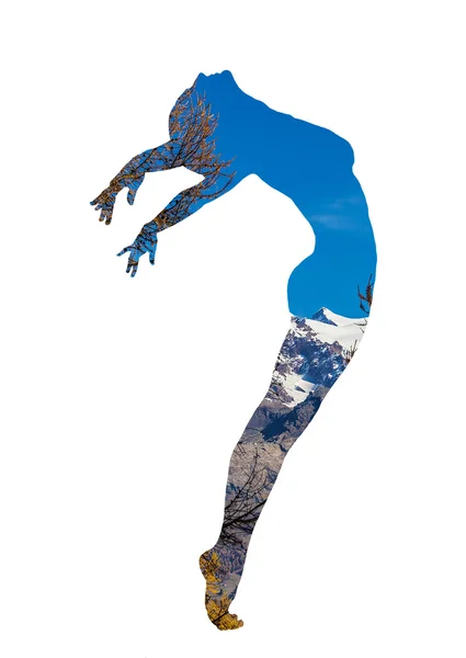 Double exposure of classical dancer and mountains — Stock Photo, Image