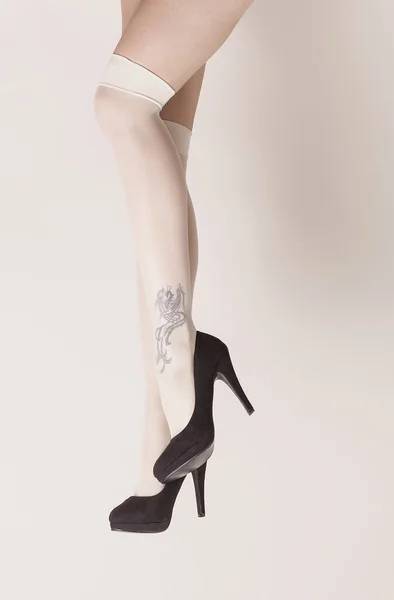 Kobiece nogi sexy pozycja profil sobie paryskich pończochy i Obrazy Stockowe bez tantiem
