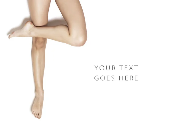 Crossed girl legs on white background card — 스톡 사진