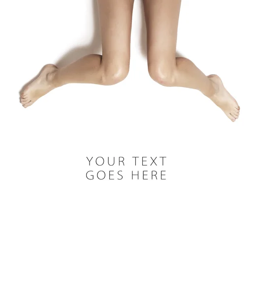 Girl legs on white background card — Stock Photo, Image