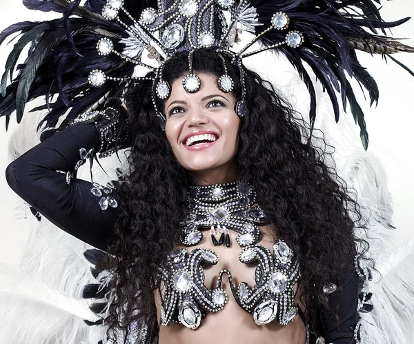 Cheerful samba dancer wearing black costume — Stock Photo, Image